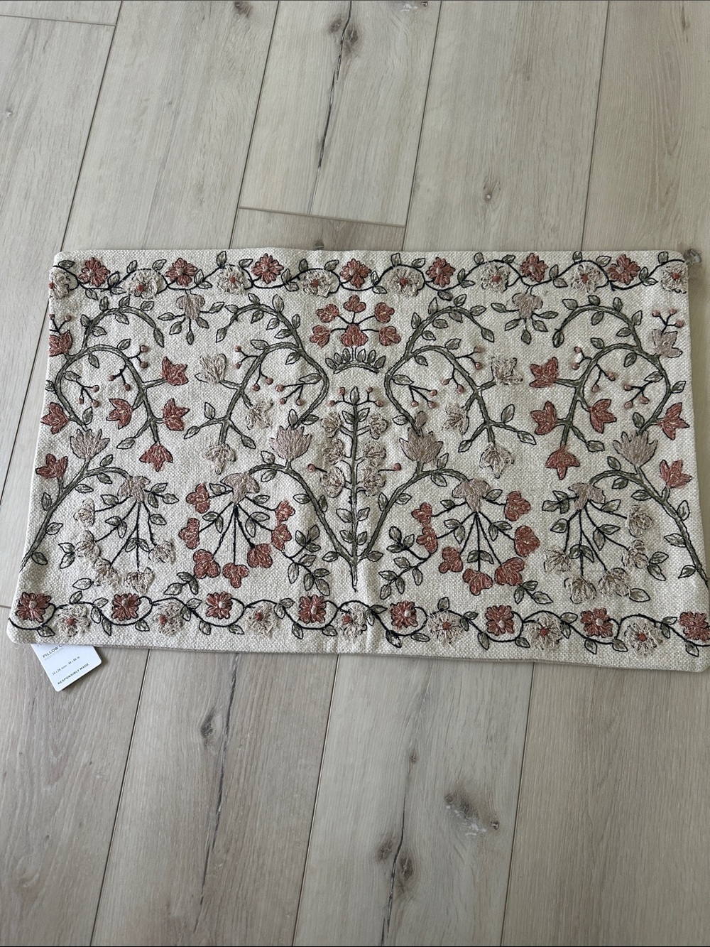 Pottery Barn Embroidered Floral Tapestry in Cream, Pink, and Green